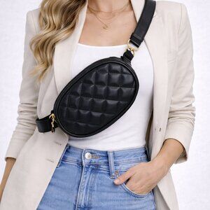 Badiya‎ Black Quilted Belt Bag | Chic Waist Pack | Versatile Crossbody